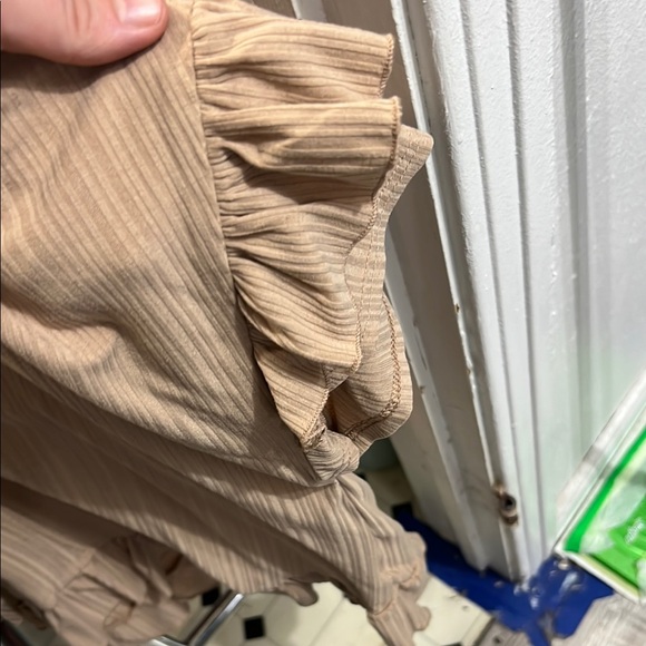 Tan Ruffled V-Neck Top - Picture 3 of 4